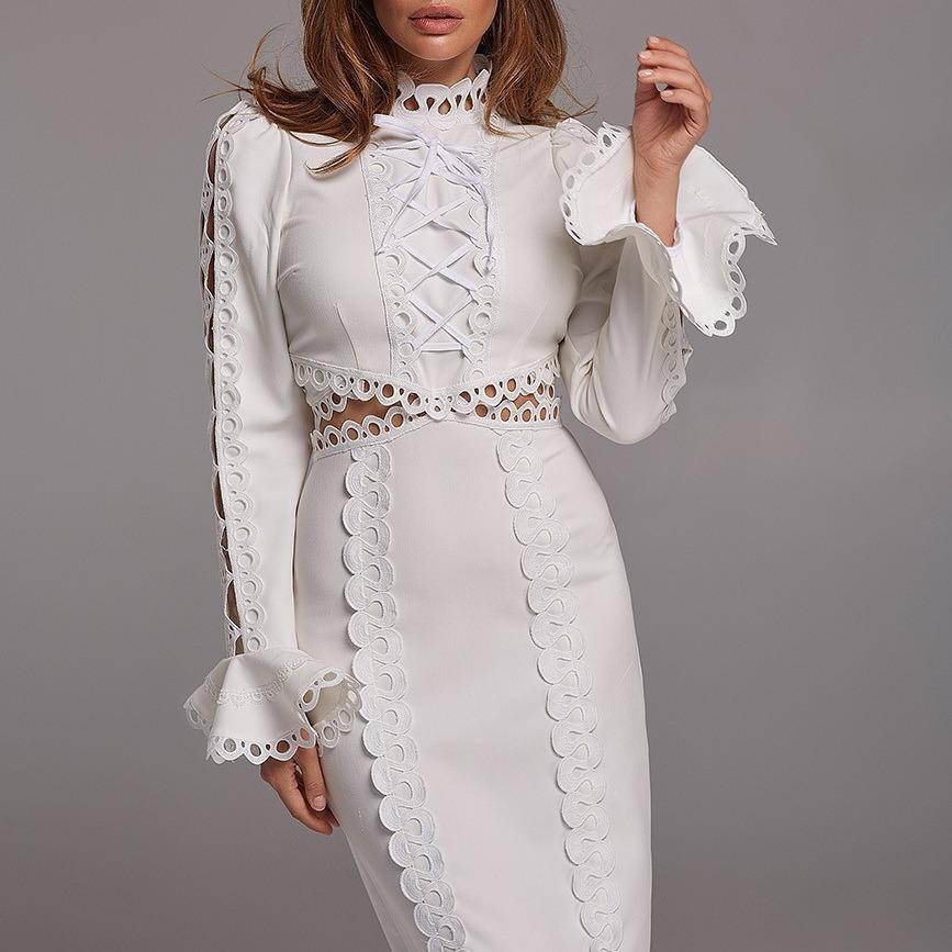 Sukienka midi damska w stylu europejsko-amerykańskim z okrągłym dekoltem i krótkim rękawem, wykończona koronką