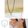 Frog Cartoon Glass Necklace And Earring Set With Pearl Chain For Casual Women And Men