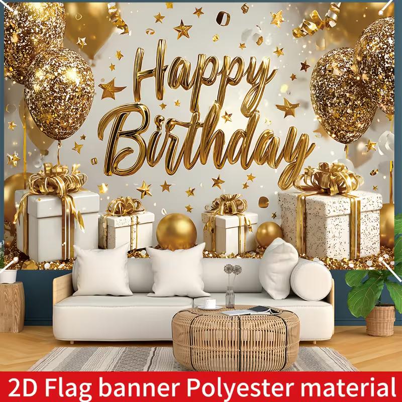 2D Shiny Gold Themed Birthday Photo Booth Background Cloth