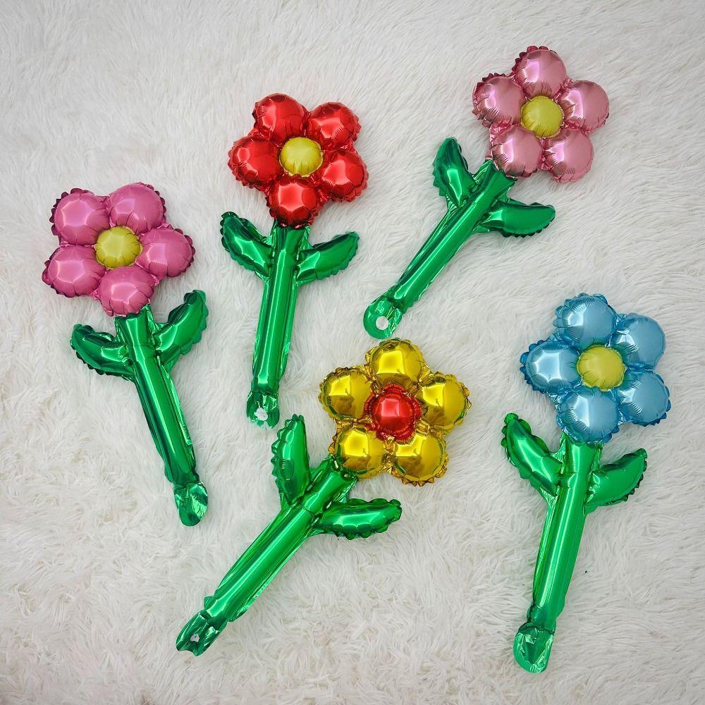 10pcs Aluminum Foil Daisy Rose Flower Balloon Romantic Five Petal Flower Balloon  Mother's Day