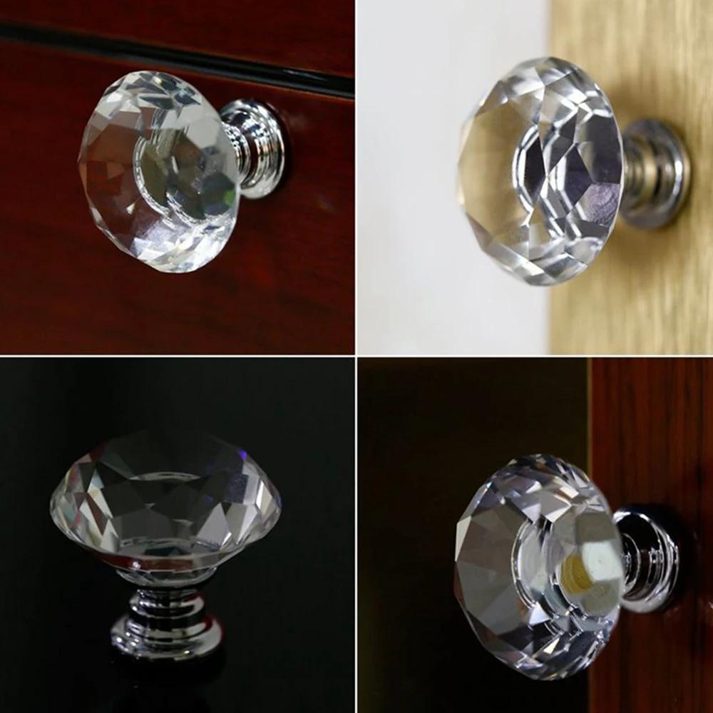 16pcs Crystal Door Handle 30mm Diamond Shape Single Port Knob Handle for Cabinet Drawer Door Cupboard Wardrobe Closet Hardware