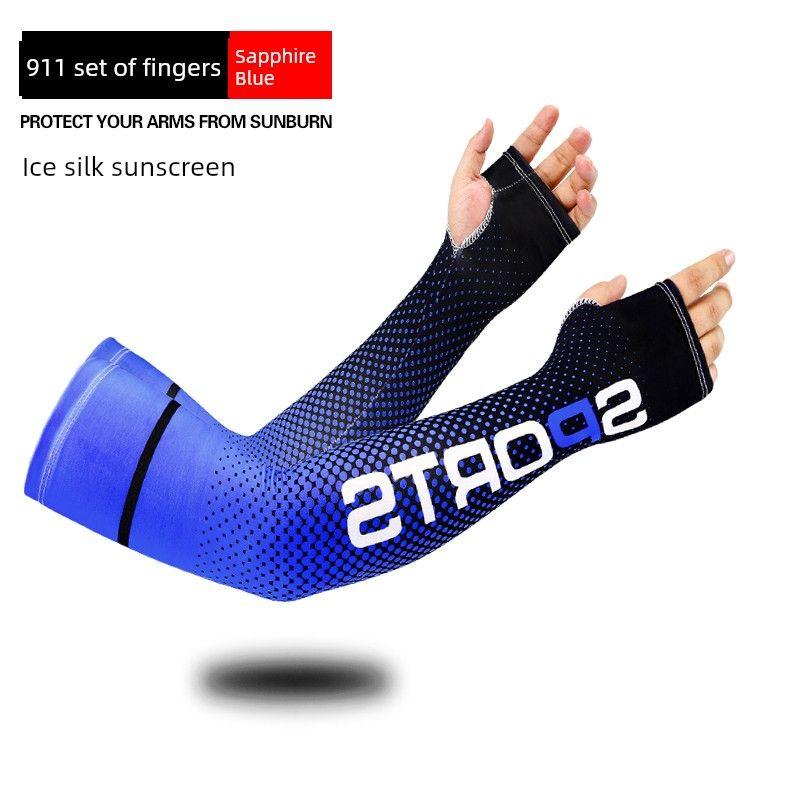 

Summer Viscose Fiber Sun-Protection Oversleeves Men s Long Type Fishing Arm Sunshade Sleeve Outdoor Cycling Face Towel Sports Arm Protection Sleeve [Dark blue] 1 pair of sleeve fingers
