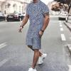 Men Diagonal Orange Yellow Stripe Split Print Short Sleeve Tee And Matching Shorts Two Piece Outfit