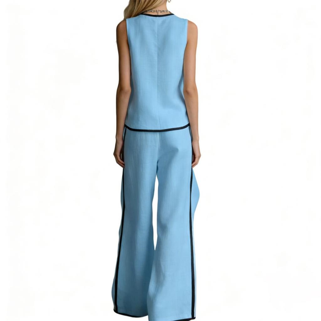Women's Fashionable Casual Sleeveless V-Neck Top And Pants Two-Piece Set