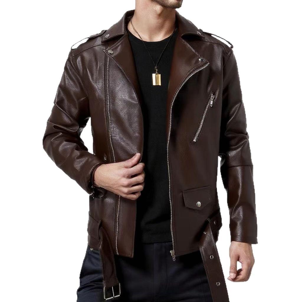 

Autumn Winter Casual Men s PU Leather Jacket Fashion Slim Fit Turn Down Collar Moto Biker Coat Trendy Men s Outerwear XL