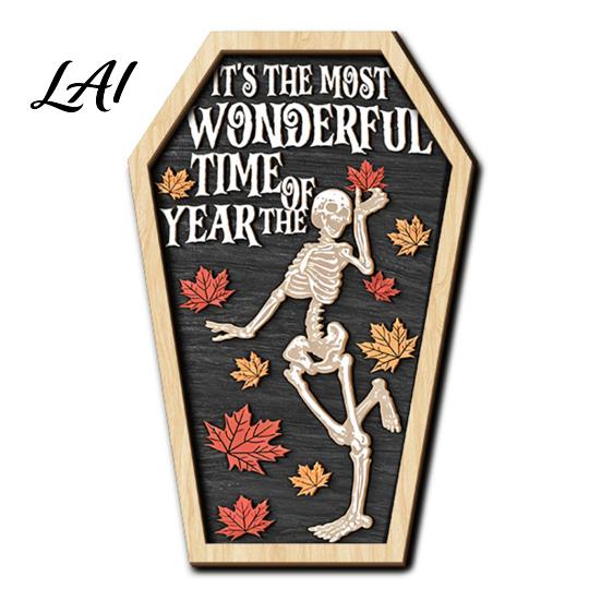 Indoor Outdoor Festive Accents Vintage Halloween Wooden Decor Coffin-Shaped Tabletop Ornaments Freestanding & Hanging Decorations for Home Ornament