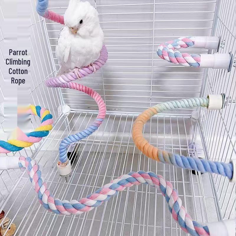 Rotating Climbing Pole & Swing for Parrots, Cockatiels, Budgies, Parakeets – Cotton Rope Stand & Decorative Toy