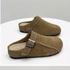 Rubber Slippers Women's Genuine Leather Shoes Med Slides Fashion Shallow Pantofle Luxury Soft 2025 Spring Casual Hoof Heels PU