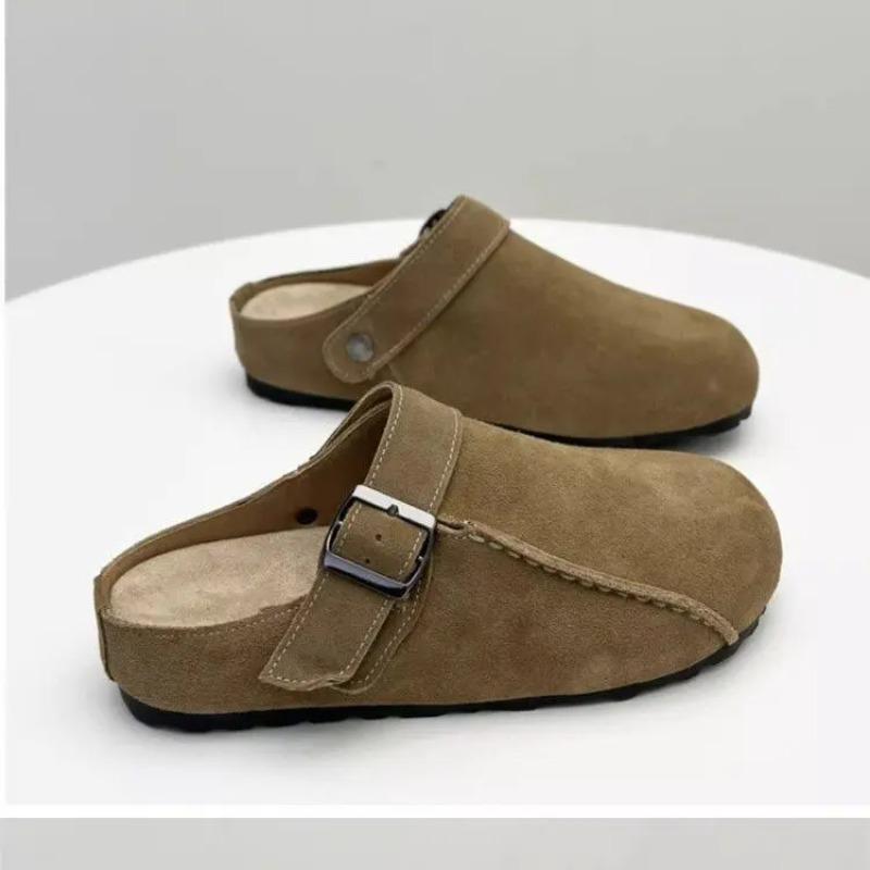 Rubber Slippers Women's Genuine Leather Shoes Med Slides Fashion Shallow Pantofle Luxury Soft 2025 Spring Casual Hoof Heels PU