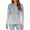 Women's Fashion Casual Slit Hem Round Neck Long Sleeve Loose Printed T-Shirt Ladies Top