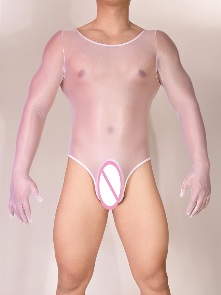 Sexy Men High Cut Bodysuit U Bulge Pouch Elastic Finger Gloves Tights Sheer See Through Shapping Maid Leotard One Pieces Thong