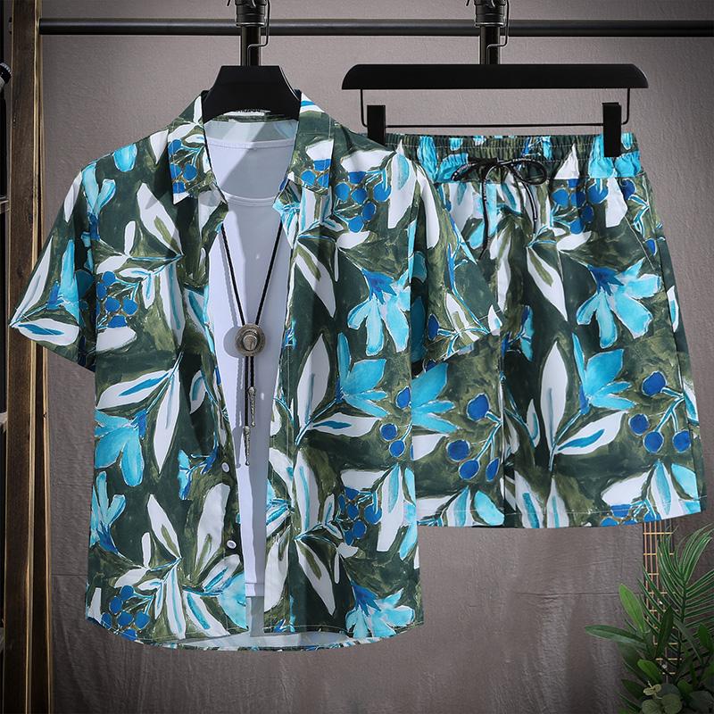 Hawaiian Men's Beach Set Single Chest Short Sleeve Shirt and Shorts Summer Leisure Travel Set
