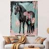 "Elegant Black Horse with Floral Accents" Patterned Tapestry Home Decor, Suitable for Bedroom and Living Room, Gift