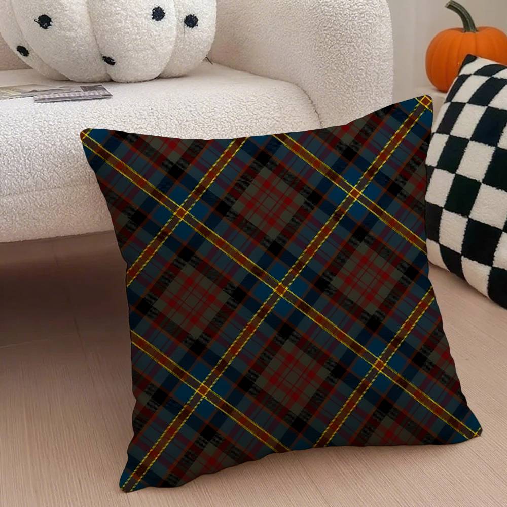 Tartan Pillow Case Anti-dustmite Pillowcase Invisible Zipper Silky Short Plush Sofa Cushion Cover
