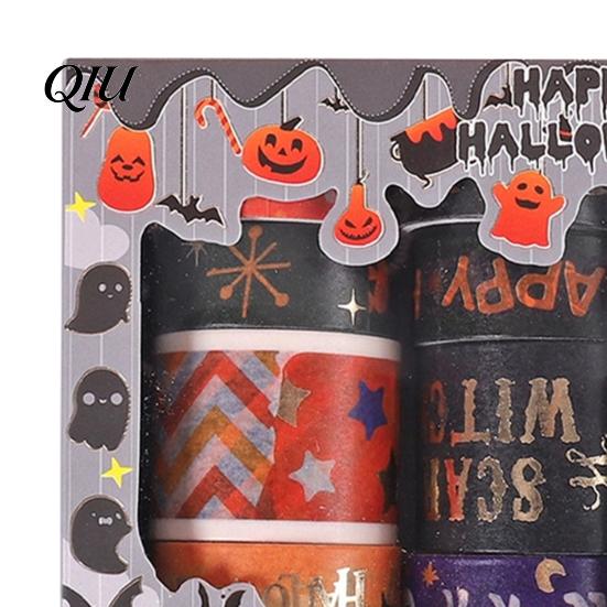 Holiday Themed Washi Tape 8 Rolls Halloween Tape, Spooky Bat Witch Cat Pattern Decorative Lightweight for Junk Journaling Supplies, Scrapbooking, DIY