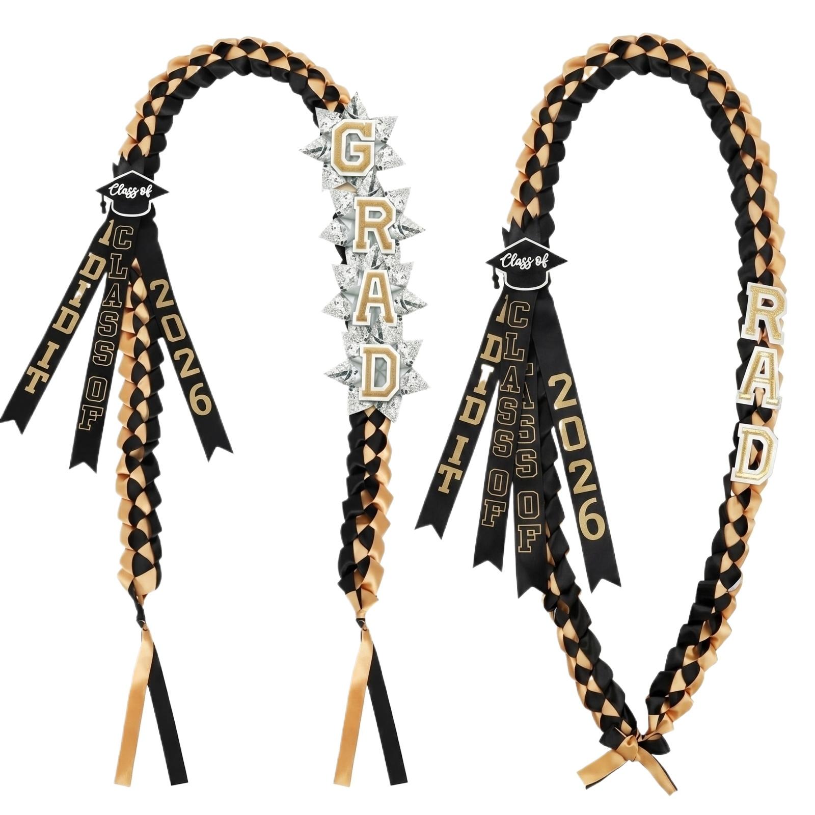 

Graduation Garland Necklace Handcrafted Double Flower Garland With Tassels Graduation. One Size чёрный