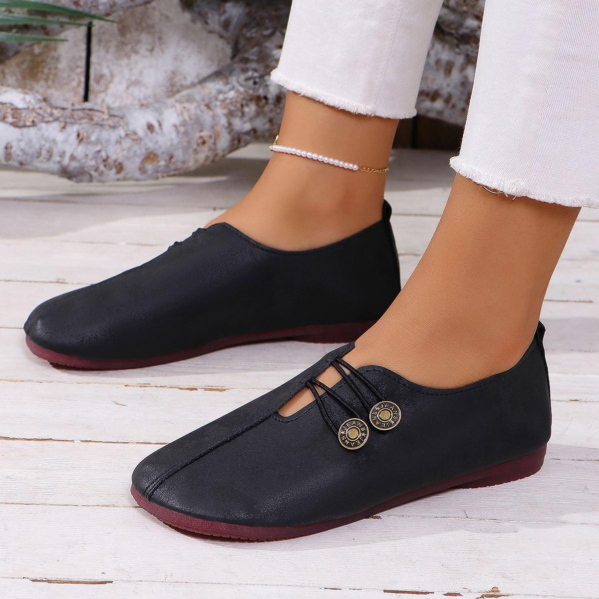 Large size flat-bottomed casual single shoes, European, American spring and autumn new flat-bottomed round head shallow mouth Doudou single shoes 36 чёрный