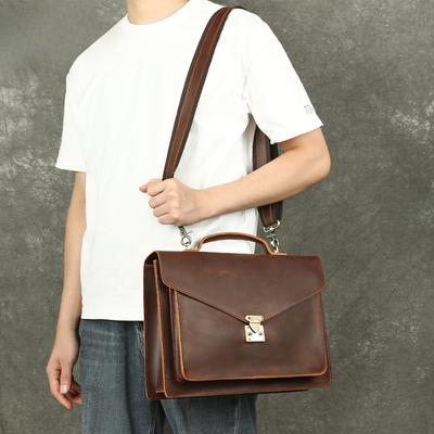 Cartella da Uomo di Alta Gamma in Vera Pelle, Borsa a Mano per Viaggi di Lavoro, Borsa per Computer, Borsa a Tracolla Monospalla