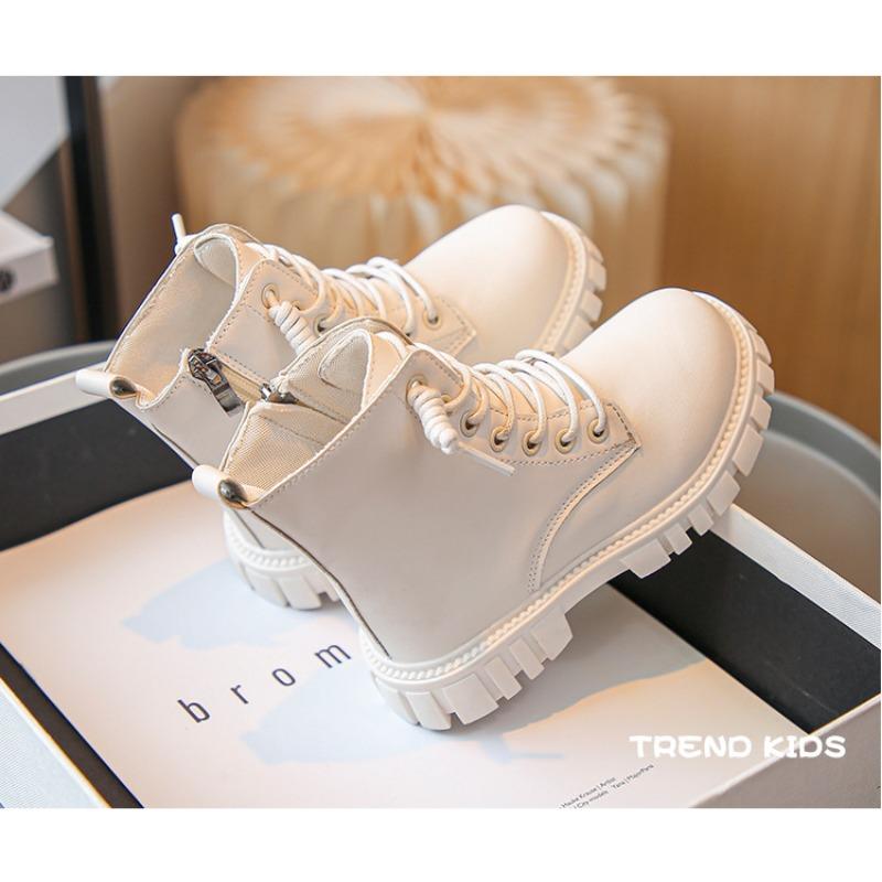 Botas de cuero para niñas, nuevas botas cortas de suela blanda para niños, estilo británico, de moda retro para otoño e invierno