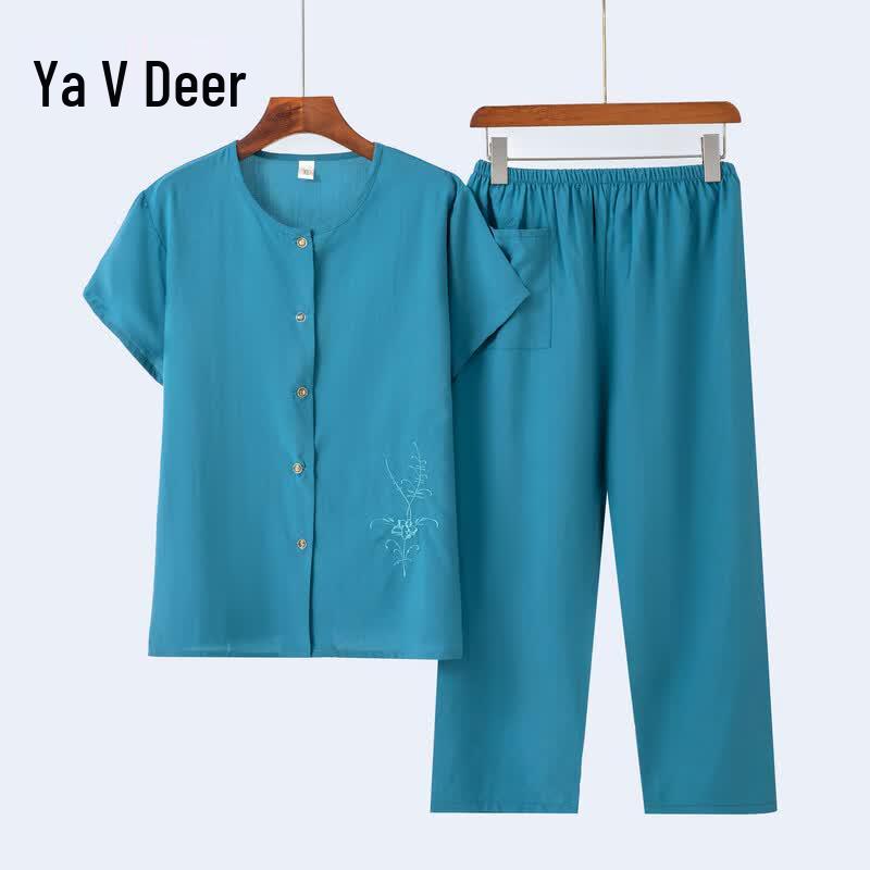 Yalu Pure Color Short Sleeve Casual Set for Women 2XL