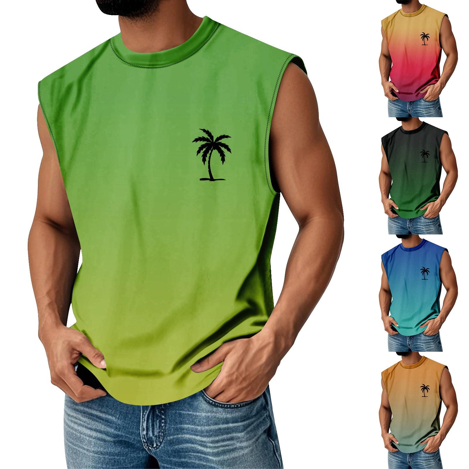 

Мужская летняя майка без рукавов с принтом, круглым вырезом и градиентом, спортивная, в стиле кэжуал XL