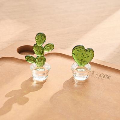Cactus Ornaments Good Craftsmanship Decorative Glass Miniature Cactus Bonsai Figurine for Table