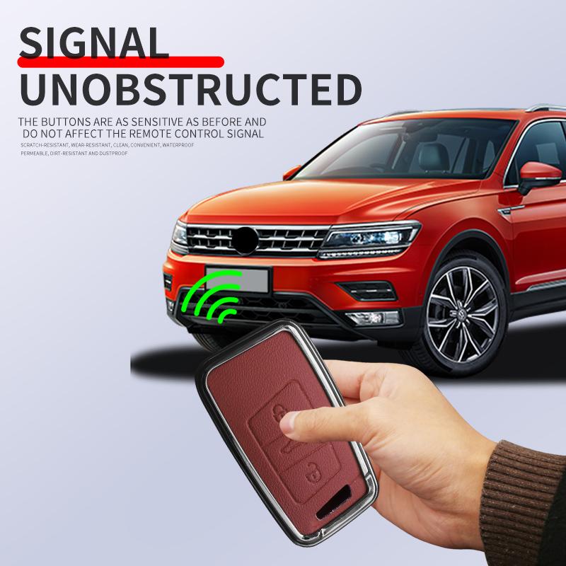 Metal Genuine Leather Auto Key Fob Cover Case Housing Fit For Vw Volkseagen Passat B8 Magotan Fit For Skoda Superb A7 Kodiaq Seat Key Ring Auto