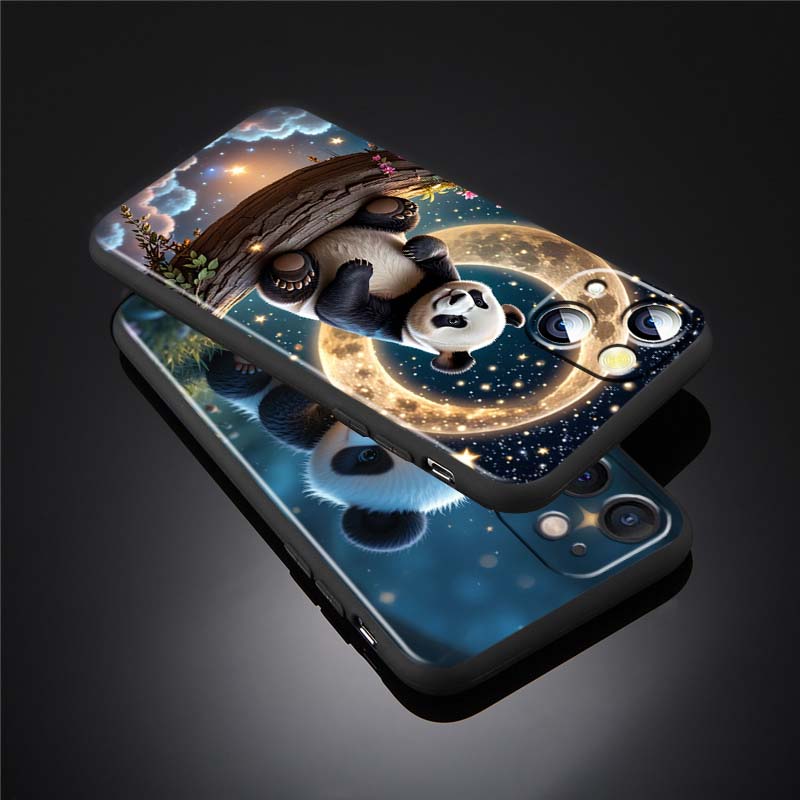 Cartoon Anime Panda Cute For Apple iPhone 17 16 16E 15 14 13 12 11 Pro Max Plus Black Soft Silicone Phone Case