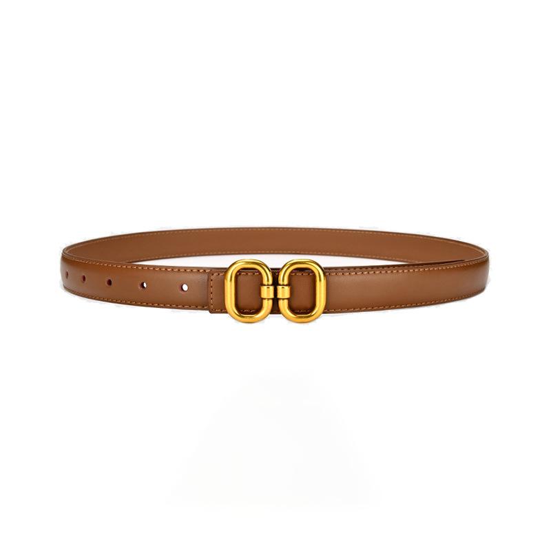 Women's Vintage Double D Buckle Two-Layer Cowhide Belt Versatile Jeans Dress Decorative Belt