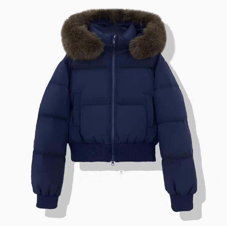 Waist Short Down Jacket Women's New Big Fur Collar Bread Jacket White Duck Down Small Winter Coat