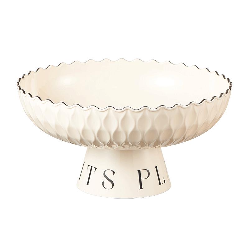 Elegant High-Footed Fruit Basket and Snack Plate with Large Capacity - Cream Style