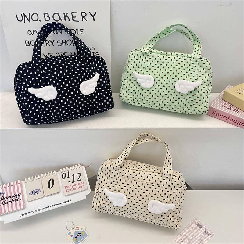 Cute Polka Dot Wings Handbag Cosmetic Bag Large-Capacity Portable Travel Toiletry Bag Organizing Storage Bag Schoolbag Girl Gift