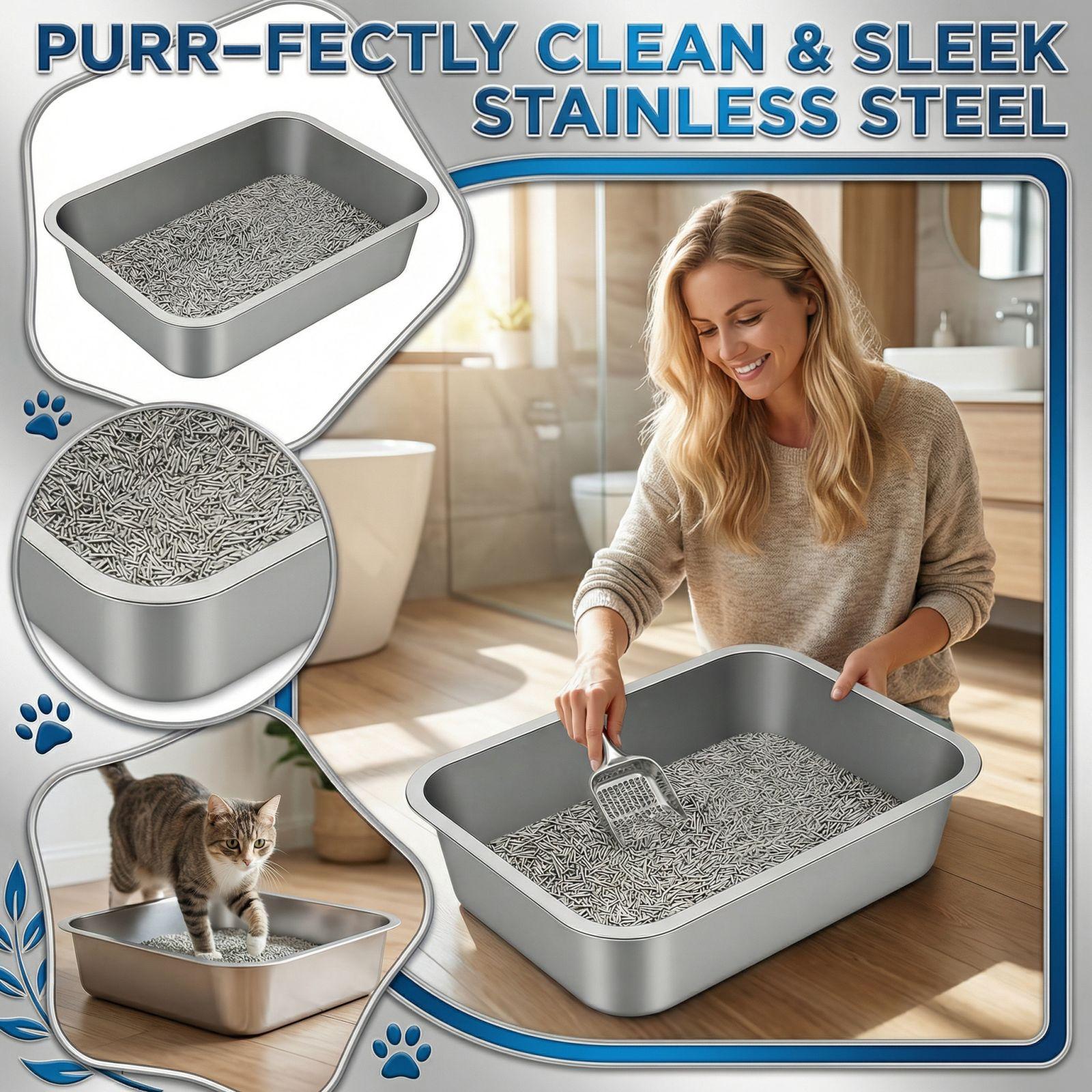 

Open Ended Stainless Steel Cats Litter Box One Size