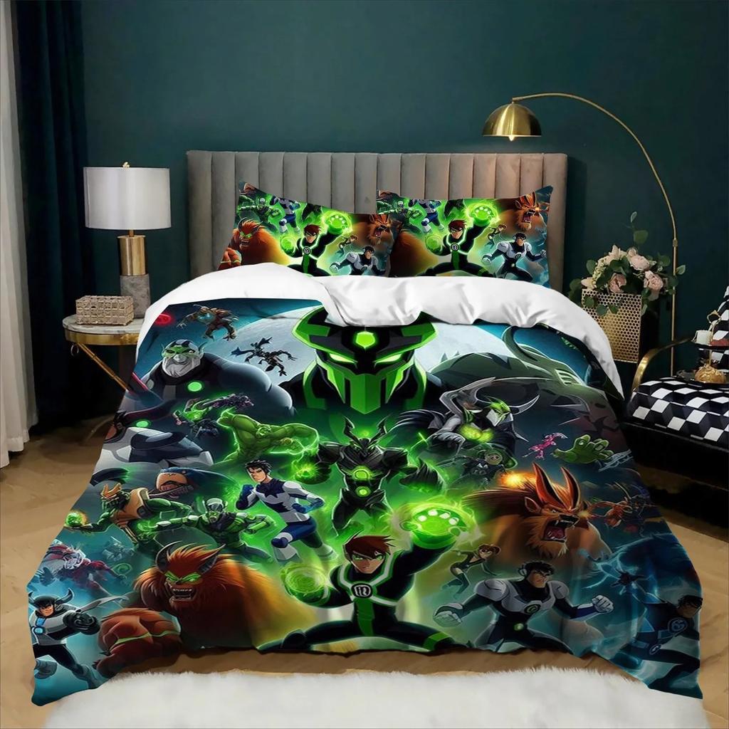 Ben10 Duvet Cover Pillowcase It's Hero Time Bedding Set Adult Boy Girl Bedroom Decoration Single Double Large Size
