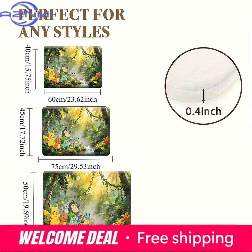 Pokemon Tropical Forest Print Doormat Anti-slip Absorbent Floor Mat for Home Entrance Bedroom Living Room Decor