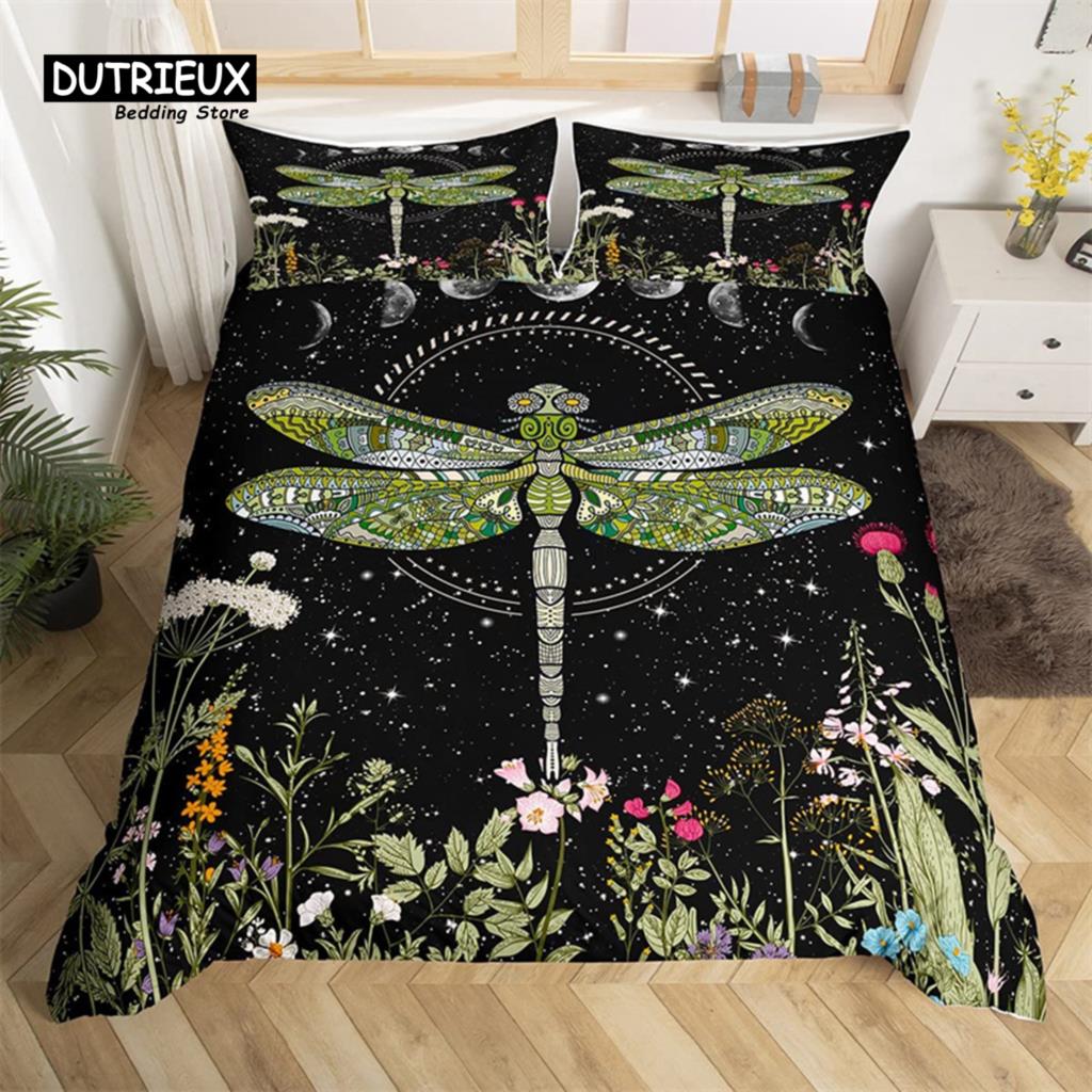 Breathable Trendy King Queen Dragonfly Size Chic Animal Polyester Bohemia Mandala Flowers Bed Comforter