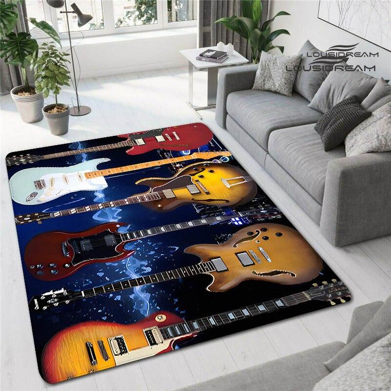 Tappetini stampati in 3D con chitarra colorata per soggiorno, tappeti antiscivolo, camera da letto, comodino, decorazione moderna per la casa, tappetini lavabili