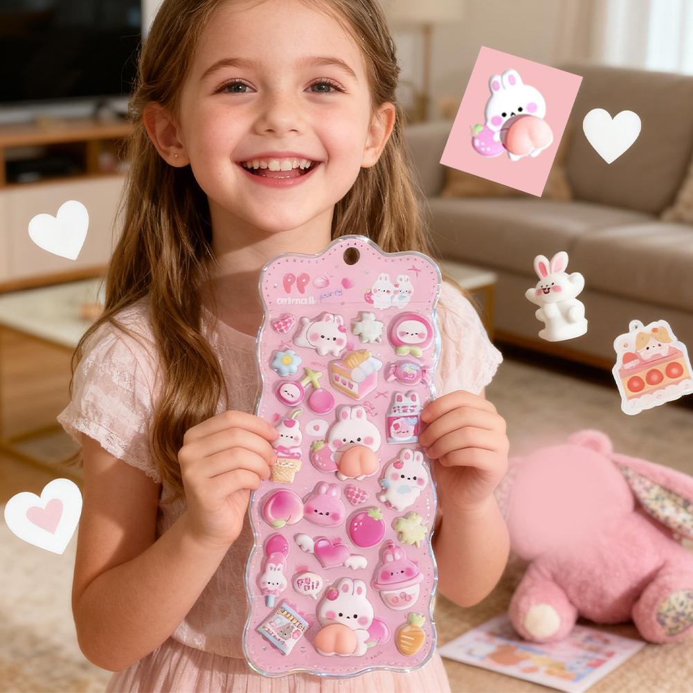 3D Cute Bunny Peach Foam Stickers Squishy Fidget Self-Adhesive Repair Decals for Phone Case Scrapbook DIY Crafts Decoration