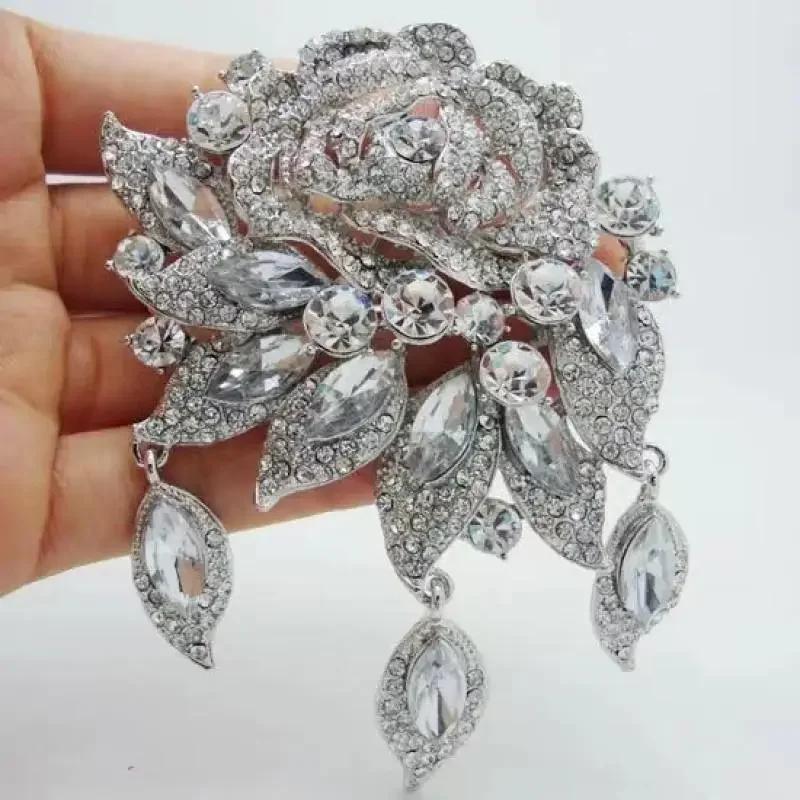Exquisite Full Zircon Big Flower Pin Brooch Luxury Crystal Flower Brooch Fashion Bridal Wedding Dress Pin Accessories