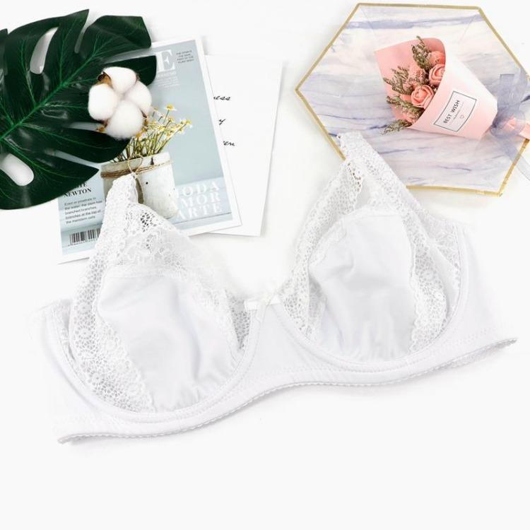 French Floral Design Plus Size Women's Full Coverage Bra Thin Breathable Single Layer Lace Underwear with Steel Support