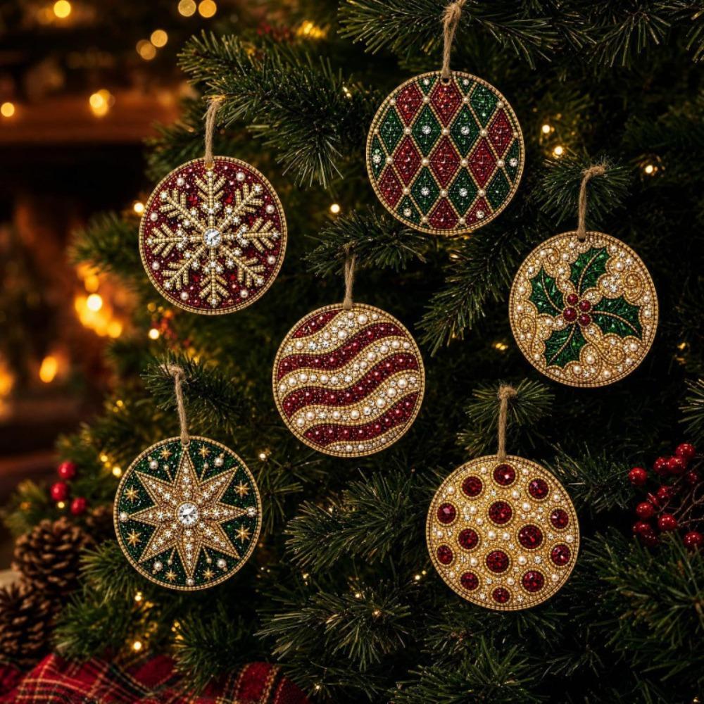 6Pcs Wooden Base Wooden Christmas Ornaments Set Art Xmas Hanging Decor Wall Decoration