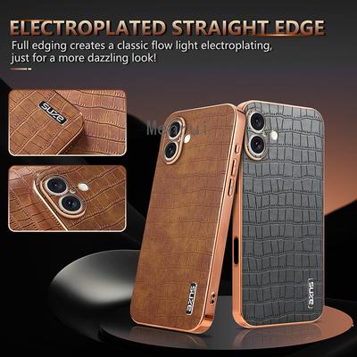 Luxury Crocodile Pattern Leather Phone Case for IPhone 16 Pro Max 16Pro 16Plus Lens Protective Shockproof Soft Back Cover