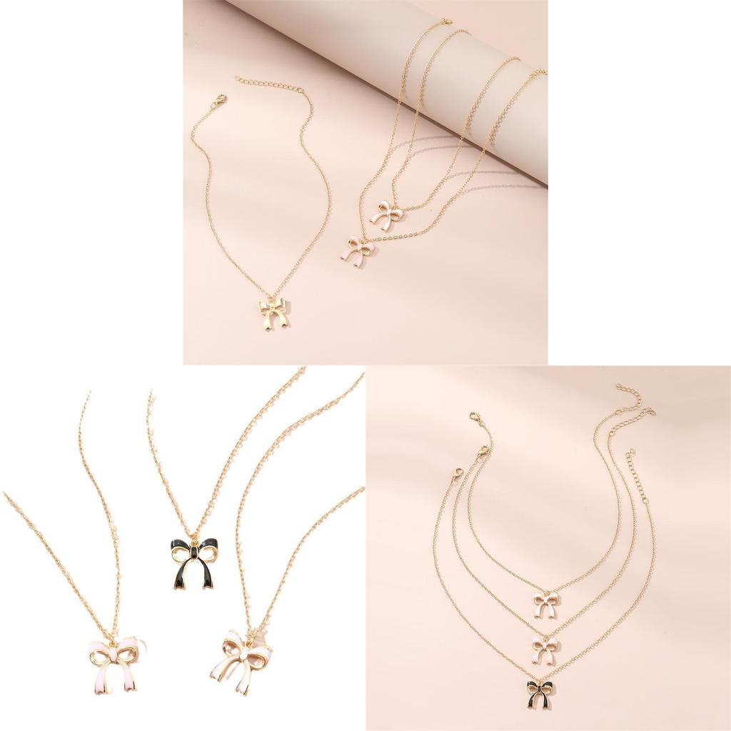 Feminine Alloy Butterfly Bow Necklace With Geometric Pendant For Women Fashion Jewelry