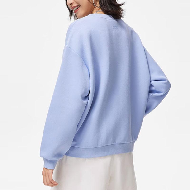 Li Ning Sports Trend Series Letter Print Casual Crew Neck Pullover Sweatshirt Women Sweatshirt Chuan-Gray-Blue AWDU038-5