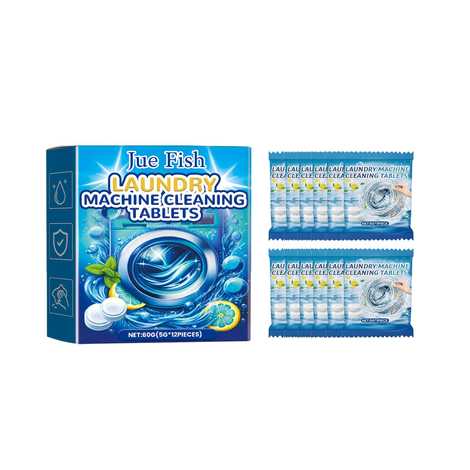 Jue-fish Laundry Machine Effervescent Tablets Descaling Cleaning Tank Stains Powerful Dirt Removal Washing Machine Cleaner Sheet 60g