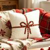Christmas Throw Pillow Covers Cover, Bow Knot Pattern Cushion 18x18 Inch Theme Soft Plush Case for Sofa Couch Holiday Home Decor Luxury Shells