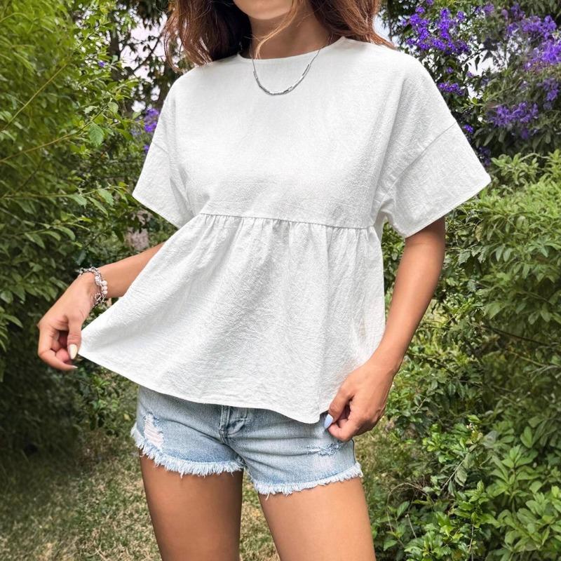 BITCED Moda feminina casual cor sólida estampado manga curta blusas e camisas