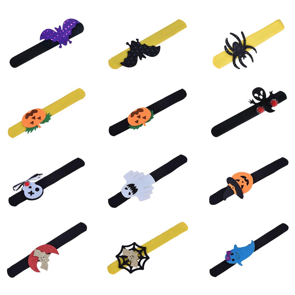 Pulseira Snap Slip de Halloween Pulseiras de Amizade Slap com Designs Variados de Halloween Decorações para Festa de Halloween Presente de Aniversário