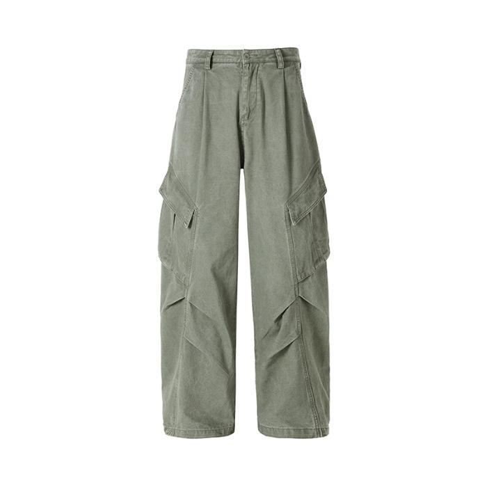 American retro washed pleated casual pants men's and women's autumn tide brand street loose deconstruction wide-leg tooling floor-mopping pants