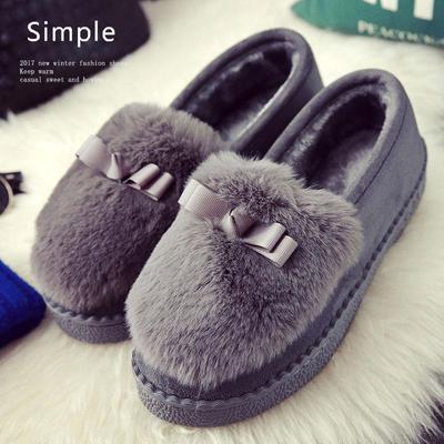 Fashion Women Casual Flat Shoes Soft Loafers Fashion Winter Shoes Comfort Warm Plush Bow Slip On Female Cotton Shoes Zapatos De Mujer